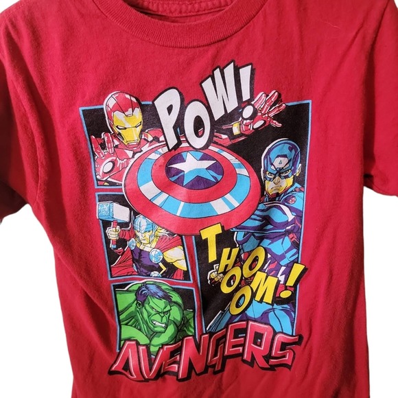 Marvel Avengers Action Figures Boys Red T-SHIRT Top Sz XS(4/5) - Picture 3 of 5
